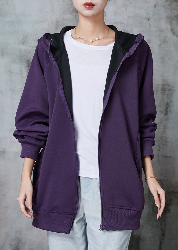 Italian Dull Purple Hooded Pockets Cotton Sweatshirt Jackets Spring