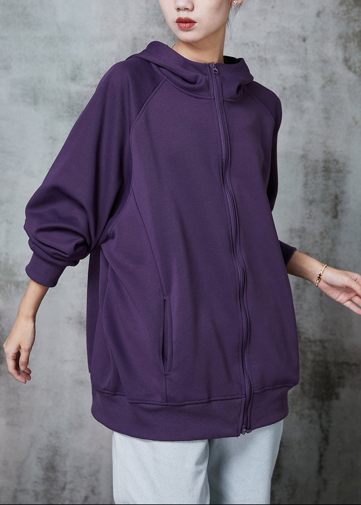 Italian Dull Purple Hooded Pockets Cotton Sweatshirt Jackets Spring