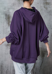 Italian Dull Purple Hooded Pockets Cotton Sweatshirt Jackets Spring