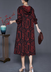 Italian Dull Red Oversized Print Cotton Long Cardigan Fall