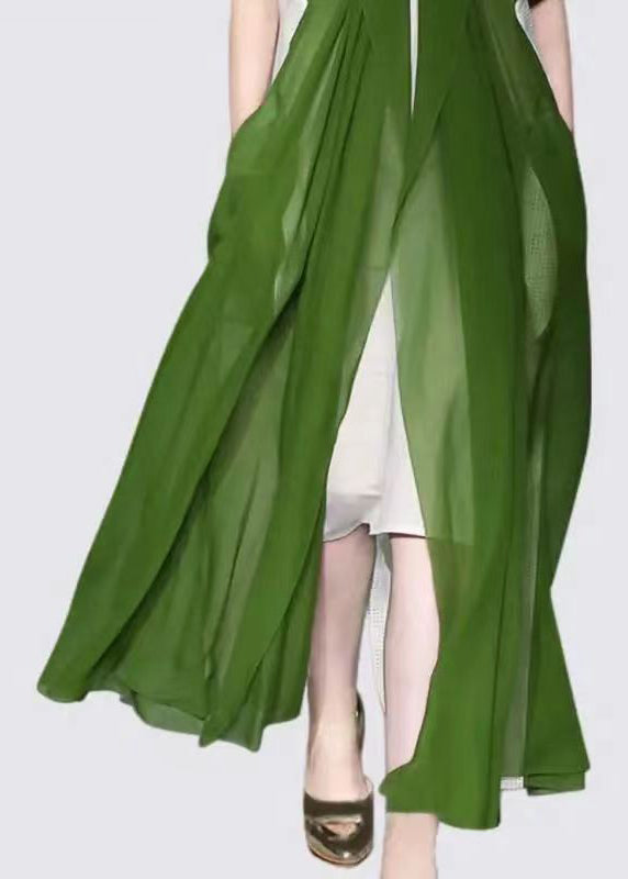 Italian Elegant Green Silk Dress Long Sleeves
