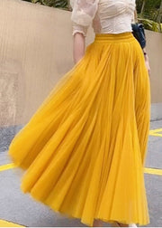 Italian Ginger Elastic Waist Tulle Layered Skirts Spring