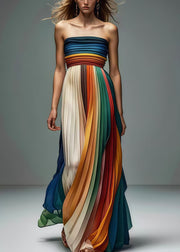 Italian Gradient Color Backless Chiffon Strapless Pleated Dress Summer