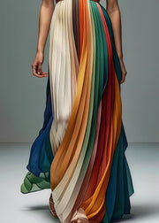 Italian Gradient Color Backless Chiffon Strapless Pleated Dress Summer