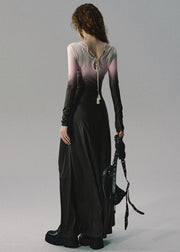 Italian Gradient Color Lace UP Cotton Long Dresses Long Sleeve