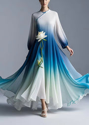 Italian Gradient Color Lotus Exra Large Hem Chiffon Long Dress Spring