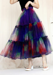 Italian Gradient Color Ruffled Patchwork Tulle Skirts Summer