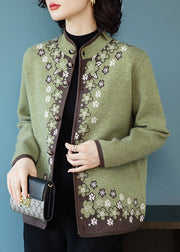 Italian Green Button Print Patchwork Knit Coats Fall