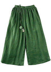 Italian Green Elastic Waist Drawstring Linen Wide Leg Pants Spring