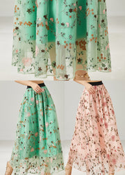 Italian Green Embroidered Tulle Skirts Summer