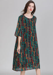 Italian Green O Neck Print Patchwork Chiffon Dress Summer