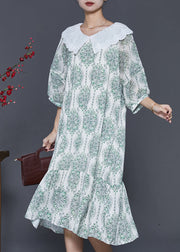 Italian Green Print Peter Pan Collar Chiffon Dress Spring