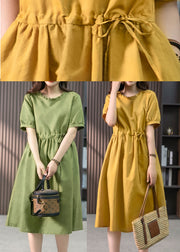 Italian Green Ruffled Solid Linen Long Dresses Summer