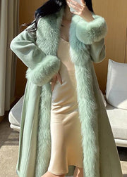 Italian Green Tie Waist Woolen Long Coats Spring