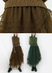 Italian Green V Neck Asymmetrical Tulle Patchwork Knit Long Dress Fall