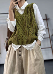 Italian Green V Neck Chunky Oversized Cable Knit Vest Winter