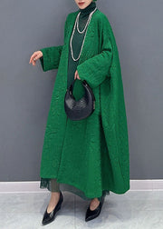 Italian Green V Neck Pockets Maxi Coats Long Sleeve