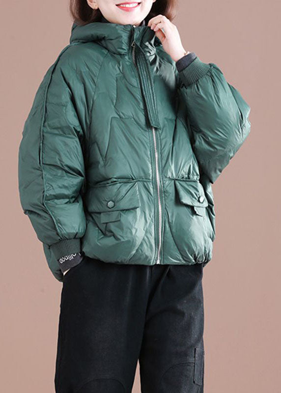 Italian Green Zip Up Oversized Hooded Duck Down Down Coat Winter