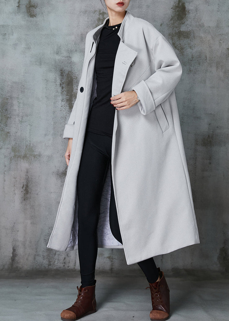 Italian Grey Asymmetrical Patchwork Woolen Coats Spring