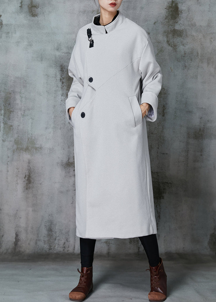 Italian Grey Asymmetrical Patchwork Woolen Coats Spring