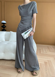 Italian Grey Cold Shoulder Asymmetrical Knit Two Pieces Set Summer