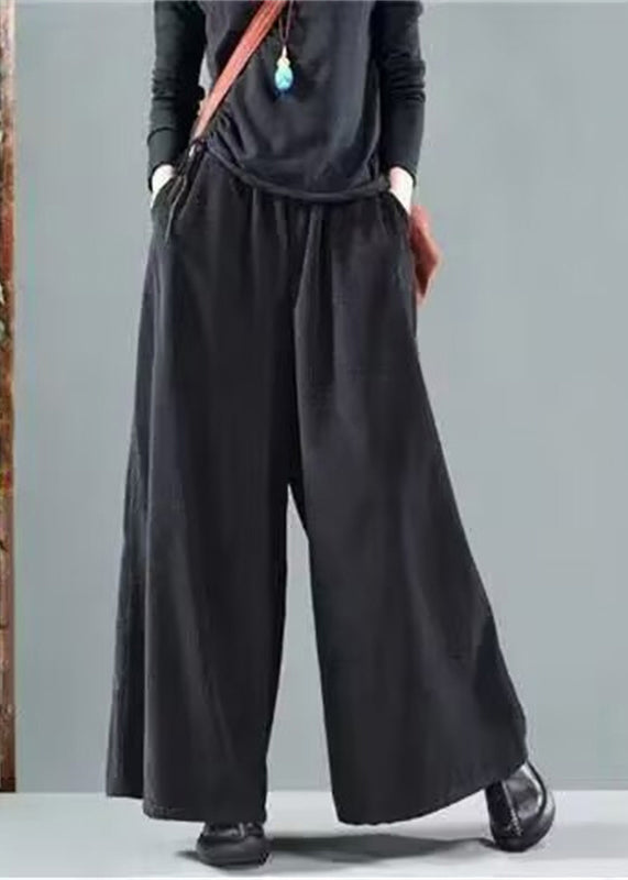 Italian Grey Elastic Waist Corduroy Wide Leg Pants Spring