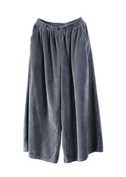 Italian Grey Elastic Waist Corduroy Wide Leg Pants Spring