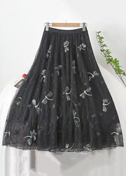 Italian Grey Embroidered High Waist Tulle Skirts Spring