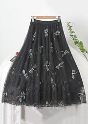 Italian Grey Embroidered High Waist Tulle Skirts Spring