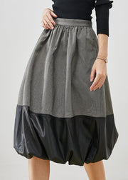 Italian Grey Faux Leather Patchwork Cotton Skirts Spring