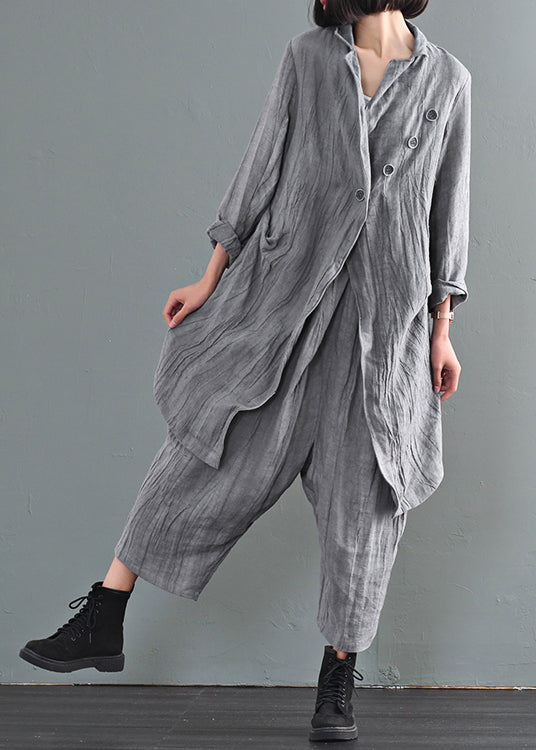 Italian Grey Oversized Tie Dye Linen Coat Outwear Fall