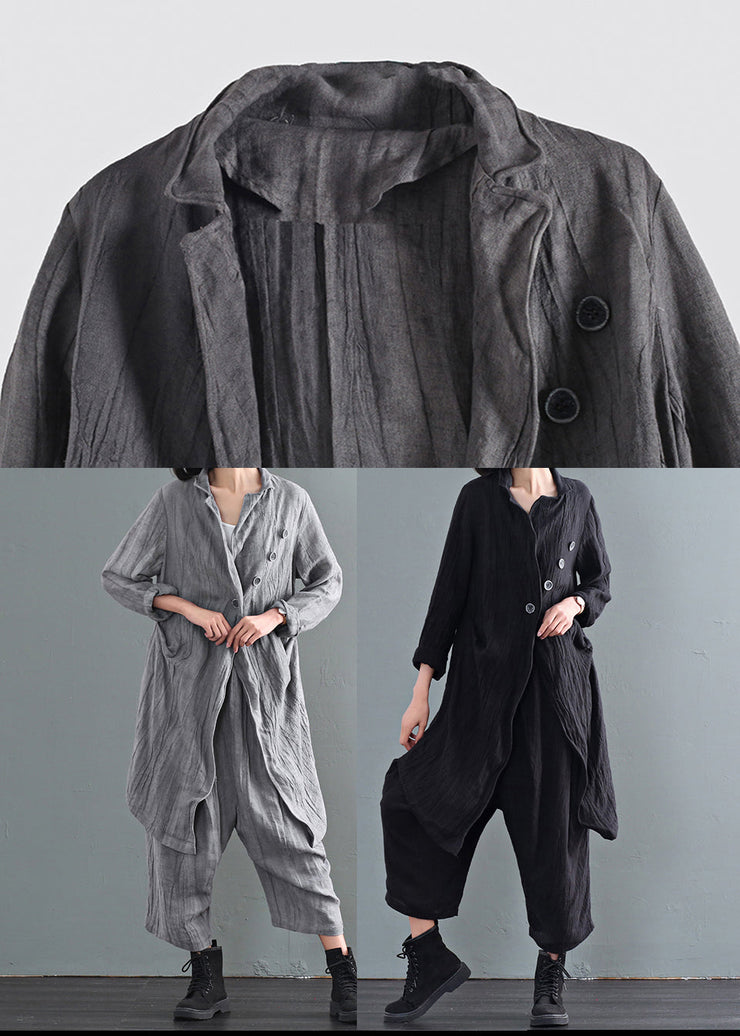 Italian Grey Oversized Tie Dye Linen Coat Outwear Fall