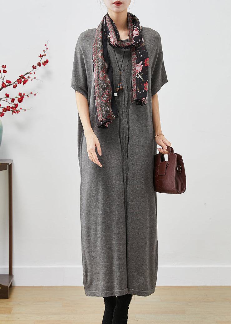 Italian Grey Oversized Wrinkled Cotton Robe Dresses Spring