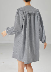 Italian Grey Peter Pan Collar Plaid Cotton Shirt Dress Fall