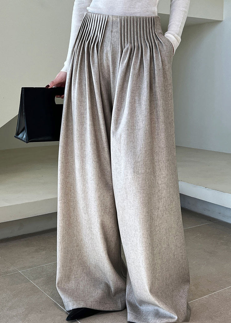 Italian Grey Pockets Wrinkled Wide Leg Pants Fall