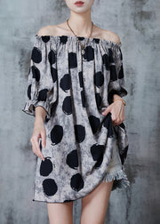 Italian Grey Slash Neck Print Chiffon Tops Summer