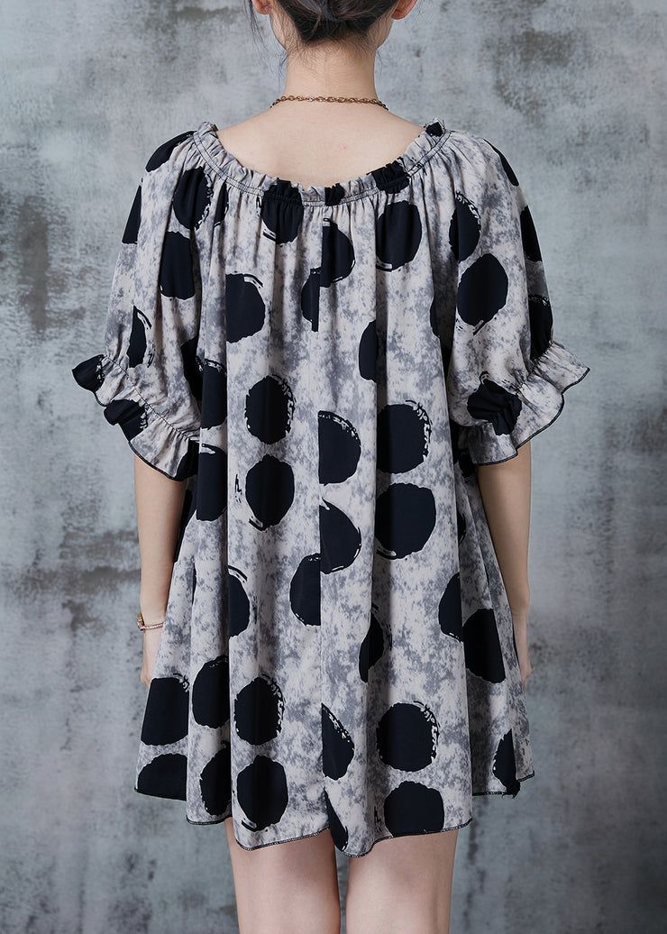 Italian Grey Slash Neck Print Chiffon Tops Summer