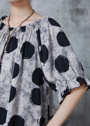 Italian Grey Slash Neck Print Chiffon Tops Summer