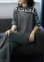 Italian Grey Tops And Pants Striped Knit Two-Piece Set Spring