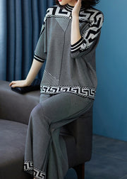 Italian Grey Tops And Pants Striped Knit Two-Piece Set Spring