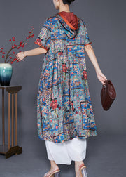 Italian Hooded Drawstring Print Silk Dress Summer