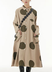 Italian Khaki Asymmetrical Maxi Shirt Dress Long Sleeve