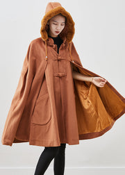 Italian Khaki Fur Collar Oversized Warm Fleece Coat Cloak Sleeves