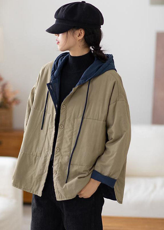 Italian Khaki Hooded Patchwork Fine Cotton Filled Witner Coat