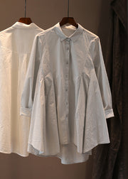 Italian Khaki Peter Pan Collar Cotton Shirt Top Spring