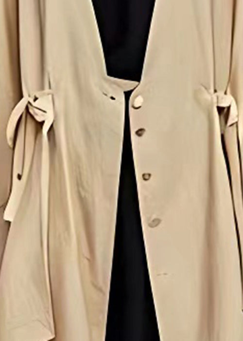 Italian Khaki V Neck Button Cotton Coat Half Sleeve