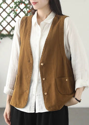 Italian Khaki V Neck Metal Button Down Cotton Vest Top Spring