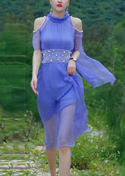 Italian Lavender Ruffled Pearl Chiffon Dresses Summer