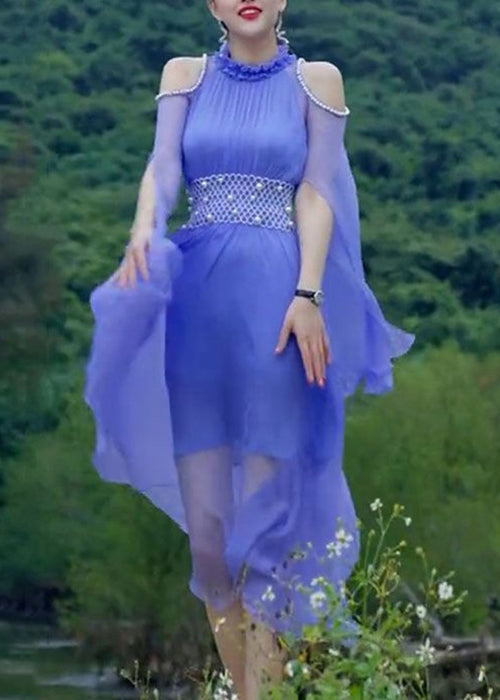 Italian Lavender Ruffled Pearl Chiffon Dresses Summer