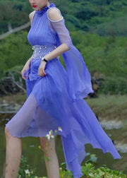 Italian Lavender Ruffled Pearl Chiffon Dresses Summer